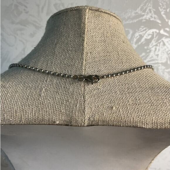 Silver Beadball Necklace With Blue Tassel Pendant - Picture 4 of 4